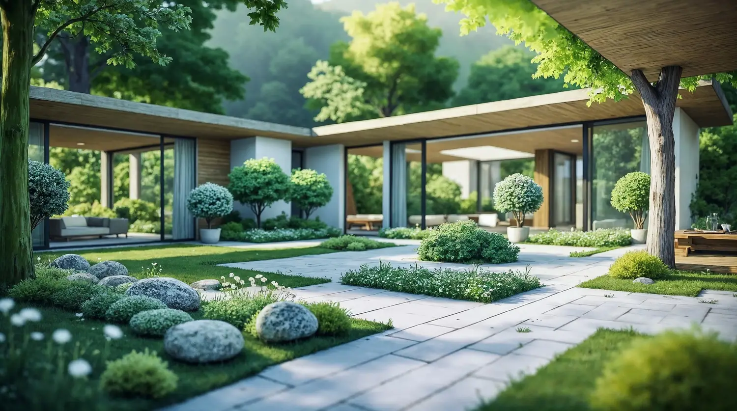 Modern house with professional landscaping